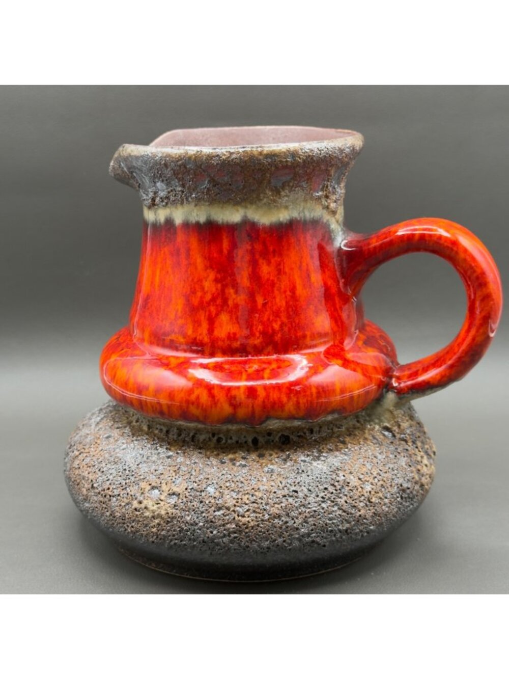 Vintage Fat Lava Pitcher West German Pottery Volcanic Glaze Jug Unmarked 60s 70s